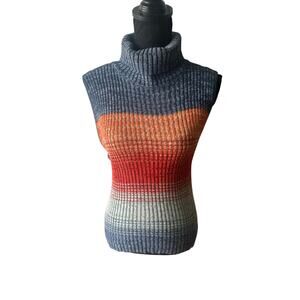 Sweater Brand Vintage Colorblock Sleeveless Turtleneck Sweater M